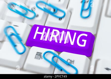 Textzeichen für Einstellung. Business Showcase Erhalten Sie eine vorübergehende Verwendung eines Gegenstands für eine vereinbarte Zahlung für einen bestimmten Zeitraum Stockfoto