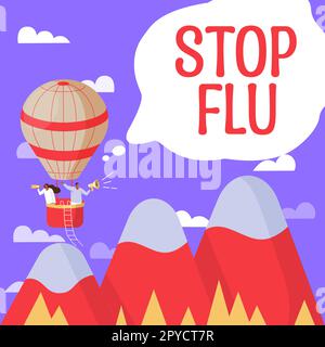 Inspiration mit Schild „Grippe stoppen“. Wort geschrieben über die Behandlung der ansteckenden Atemwegserkrankung durch Influenza-Virus Stockfoto