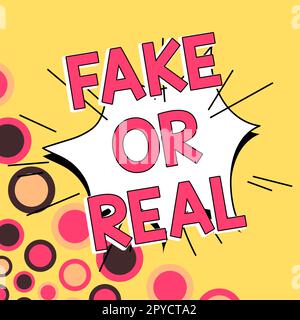 Schreiben mit Text Fake oder Real. Ein Wort für den Unterschied zwischen Tatsachen und absichtlicher Desinformation Stockfoto