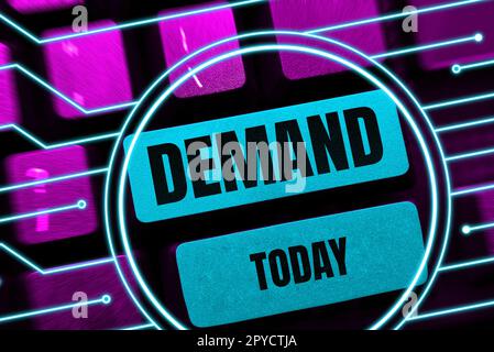 Textunterschrift zur Darstellung der Nachfrage. Konzept bedeutet, dass eine beharrliche und beharrliche Anfrage von Rechts wegen autoritär gestellt wird Stockfoto