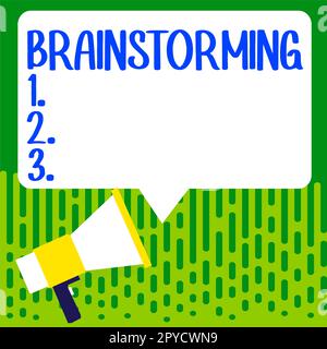 Text für das Brainstorming von Inspiration. Wort in der Warteschleife eine Gruppendiskussion zur Erstellung von Ideen Teamarbeitsbesprechung Stockfoto