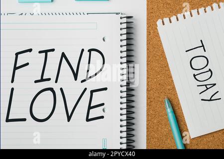 Begrifflicher Titel Liebe finden. Das Geschäft zeigt die Zuneigung zu einem anderen, die aus Verwandtschaft oder persönlichen Bindungen resultiert Stockfoto