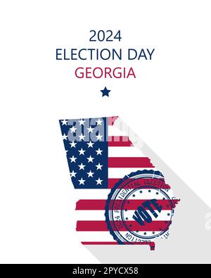 2024 US-amerikanische Präsidentschaftswahlen Georgia Vektorvorlage. USA-Flagge, Stimmstempel und Silhouette Stock Vektor
