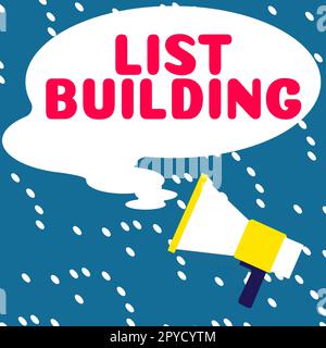 Textbeschriftung zur Erstellung der Liste. Word für eine Datenbank mit Personen, die Sie mit Ihrer Marketingbotschaft kontaktieren können Stockfoto