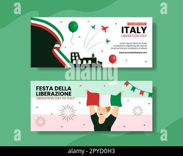 Italien Liberation Day Horizontales Banner Flache Cartoon Handgezeichnete Vorlagen Hintergrunddarstellung Stockfoto