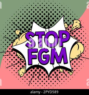 Textüberschrift für „FGM stoppen“. Begriff "Bedeutung" beendet Genitalschnitt und Beschneidung der Frau Stockfoto