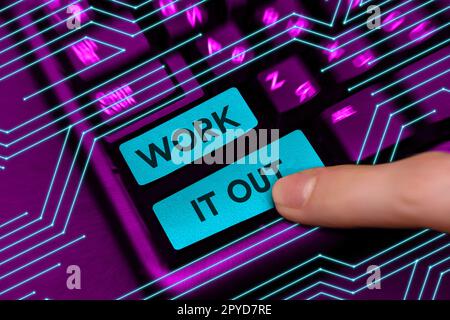 Text mit Inspiration Work IT Out. Konzept bedeutet Planung etwas detailliertes Brainstorming von geschäftlicher Teamarbeit Stockfoto