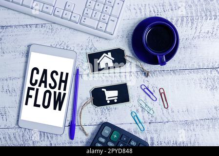 Inspiration mit Zeichen für Cashflow. Geschäftsbeispiele Geldbewegungen in und aus, die die Liquidität beeinträchtigen Stockfoto