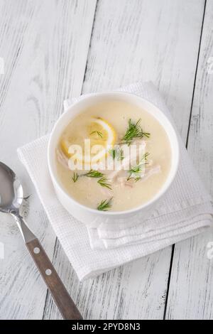 Teil von Avgolemono Stockfoto