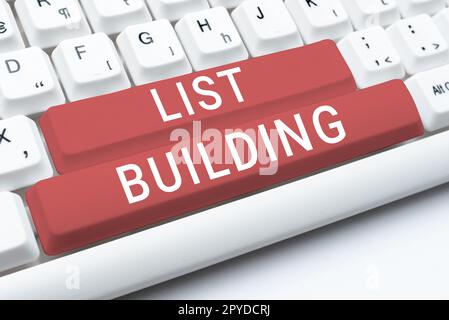 Textbeschriftung zur Erstellung der Liste. Internet Concept Database mit Personen, die Sie mit Ihrer Marketingbotschaft kontaktieren können Stockfoto