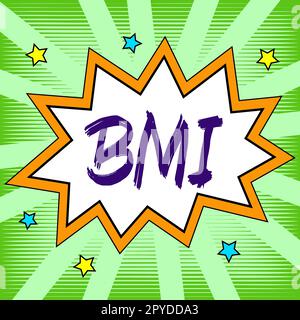 Text mit BMI-Inspiration. Internet-Konzept Methode zur Schätzung des Körperfettspiegels auf der Grundlage von Gewicht und Größe Stockfoto
