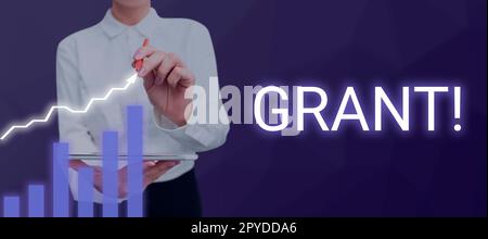 Berechtigung für konzeptionelle Anzeige. Geld für Geschäftskonzept, das von einer Organisation oder Regierung für ein zweckmäßiges Stipendium vergeben wird Stockfoto