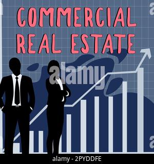 Konzeptionelle Überschrift Gewerbeimmobilien. Konzept - Bedeutung von Ertrag, Immobilie, Gebäude oder Grundstück für Geschäftszwecke Stockfoto