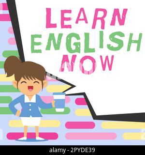 Handschriftlicher Text Jetzt Englisch lernen. Konzept bedeutet, Kenntnisse und Fertigkeiten der englischen Sprache zu erwerben oder zu erwerben Stockfoto