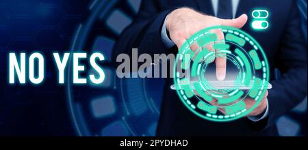 Schreiben Text anzeigen Nein Ja. Konzeptionelles Foto Beantwortung der Frage mit diesen Wörtern, um Akzent oder Ablehnung zu zeigen Stockfoto