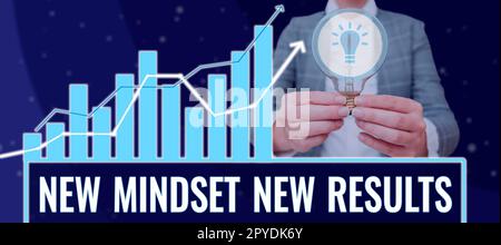 Handschriftlicher Text Neue Einstellung Neue Ergebnisse. Konzept bedeutet offen für Chancen Keine Grenzen Denken Sie größer Stockfoto