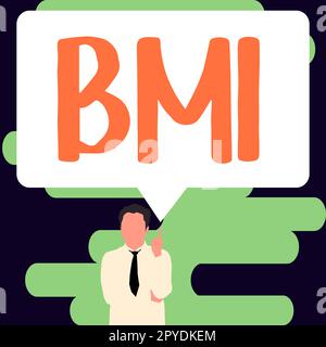 Text mit Inspirations-BMI. Business Showcase Methode zur Schätzung des Körperfettgehalts basierend auf Gewicht und Größe Stockfoto