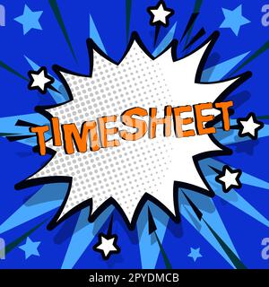 Handschriftliches Schild Stundennachweis. Grafische Darstellung der Zeitspanne, in der Ereignisse markiert werden Stockfoto