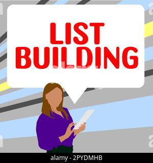 Textbeschriftung zur Erstellung der Liste. Business-Ideendatenbank mit Personen, die Sie mit Ihrer Marketingbotschaft kontaktieren können Stockfoto