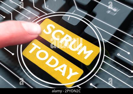 Textbeschriftung mit Scrum. Internetkonzept-Handschrift im Unterschied zu gedruckten Spielfiguren Stockfoto