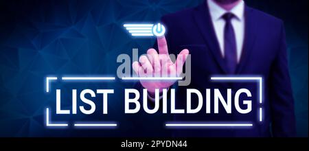 Textbeschriftung zur Erstellung der Liste. Internet Concept Database mit Personen, die Sie mit Ihrer Marketingbotschaft kontaktieren können Stockfoto