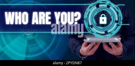 Textbeschriftung, die zeigt, wer Sie sind. Geschäftsansatz Identifizieren Sie sich selbst Beschreibung Persönliche Merkmale Stockfoto