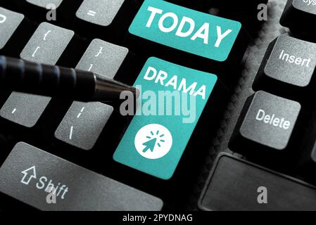 Textbeschriftung für Drama. Geschäftskonzept ein Zustand, eine Situation oder eine Reihe von Ereignissen mit interessanten oder intensiven Kräftekonflikten Stockfoto