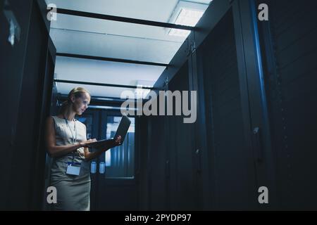 Server-Racks in einem modernen Forschungszentrum (farbiges Bild) Stockfoto