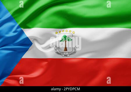 Sie schwenkt die Nationalflagge Äquatorialguineas Stockfoto