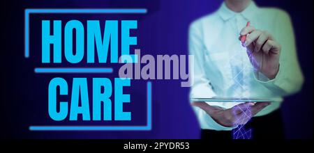 Konzeptionelle Darstellung der häuslichen Pflege. Konzept bedeutet Ort, an dem Menschen den besten Service an Komfort erhalten können Stockfoto