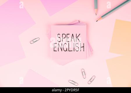 Die konzeptionelle Darstellung spricht Englisch. Business Showcase Studieren Sie eine andere Fremdsprache Online-verbale Kurse Stockfoto