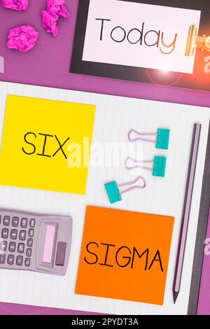 Textunterschrift mit Six Sigma. Konzeptionelle Bildmanagementtechniken zur Verbesserung von Geschäftsprozessen Stockfoto