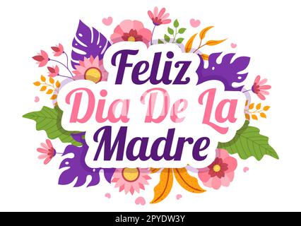 Feliz DÃ­a De La Madre Illustration mit Celebrating Happy Mother Day und Cute Kids in Flat Cartoon Handzeichnet für Webbanner oder Landing-Page-Vorlagen Stockfoto