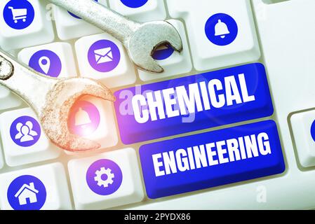 Handschrifttext Chemical Engineering. Wort für die Entwicklung von Dingen, die sich mit der industriellen Anwendung der Chemie befassen Stockfoto