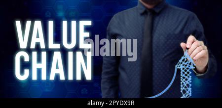 Text mit Inspiration Value Chain. Konzeptfoto Business Manufacturing Process Analyse der Branchenentwicklung Stockfoto
