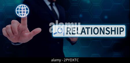 Zeichen, das die Beziehung anzeigt. Konzept, das die Entwicklung eines Erfolgsprozesses für das Geschäftswachstum und Teamarbeit bedeutet Stockfoto