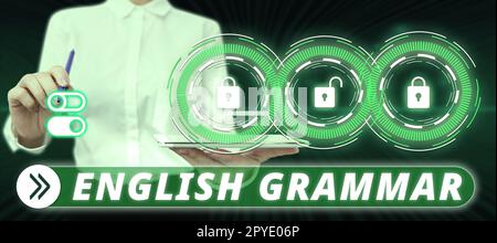 Konzeptionelle Anzeige englische Grammatik. Die Kurse zur Unternehmensüberblick decken alle Ebenen der englischen Sprache und des Schreibens ab Stockfoto