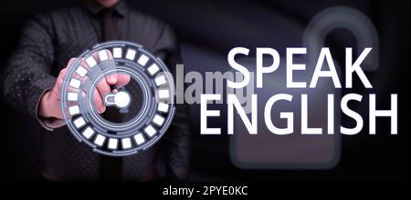 Die vorgestellte Textunterschrift spricht Englisch. Konzeptfoto Studieren Sie eine andere Fremdsprache Online-verbale Kurse Stockfoto