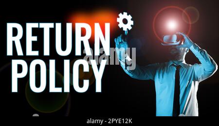 Text mit den Rückgaberichtlinien. Business Showcase – Geschäftsbedingungen für die Steuererstattung beim Kauf Stockfoto