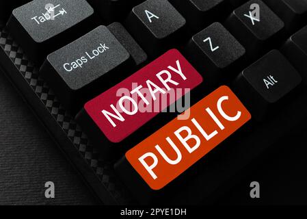 Textüberschrift für Notar Public. Geschäftsidee Legalität Dokumentation Autorisierung Zertifizierungsvertrag Stockfoto