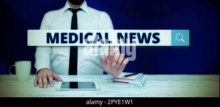 Text Caption Pressing Medical News. Konzeptioneller Fotobericht oder bemerkenswerte Informationen zum medizinischen Durchbruch Stockfoto