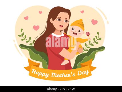 Happy Mother Day am 14. Mai Illustration with love for Baby and Kids in Flat Cartoon Hand Drawn for Web Banner or Landing Page Templates Stockfoto