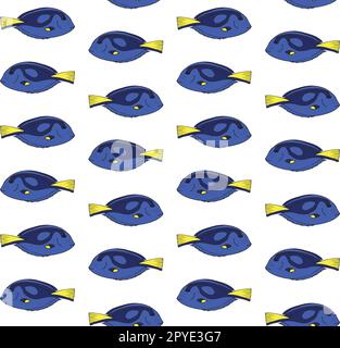 Vektornahtloses Muster handgezeichneter, kritzeliger, farbiger tropischer Fische, isoliert auf weißem Hintergrund Stock Vektor