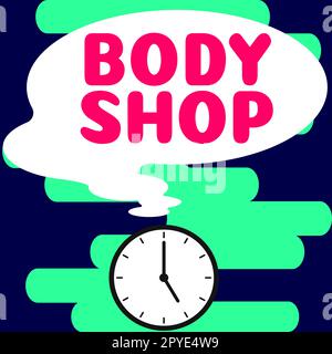 Handschrift Text Body Shop. Geschäftsidee ein Geschäft, in dem Fahrzeugkarosserien hergestellt oder repariert werden Stockfoto