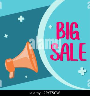 Schreiben Anzeige Text Big Sale. Wort geschrieben auf Putting Produkte auf hohen Rabatt Great price Black Friday Stockfoto