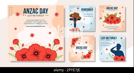 Anzac Day of Lest We Forget Social Media Post Flat Cartoon handgezeichnete Vorlagen Illustration Stockfoto