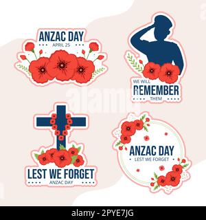 Anzac Day of Lest We Forget Label flache Cartoon handgezeichnete Vorlagen Hintergrund Illustration Stockfoto