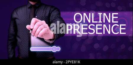 Text wird geschrieben Online-Präsenz wird angezeigt. Konzeptionelle Fotoexistenz einer Person, die über eine Online-Suche gefunden werden kann Stockfoto
