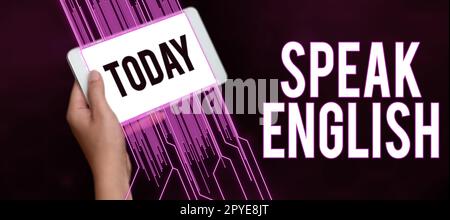 Textunterschrift mit englischen Sprachkenntnissen. Business Idea Lernen Sie eine andere Fremdsprache Online-Verbal-Kurse Stockfoto