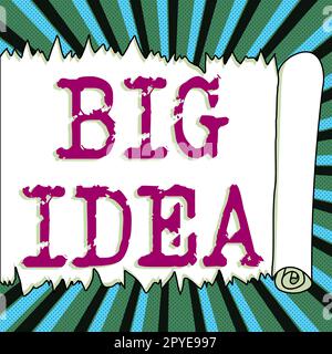 Schreiben, Text anzeigen große Idee. Überblick über das Unternehmen mit einer großartigen kreativen Innovationslösung oder Denkweise Stockfoto